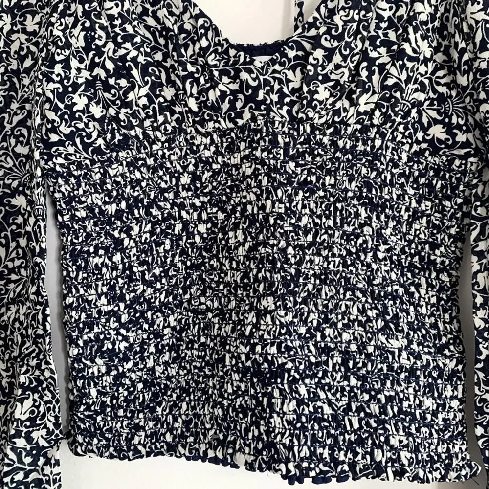 REFORMATION Floral Long Sleeve Smocked Top